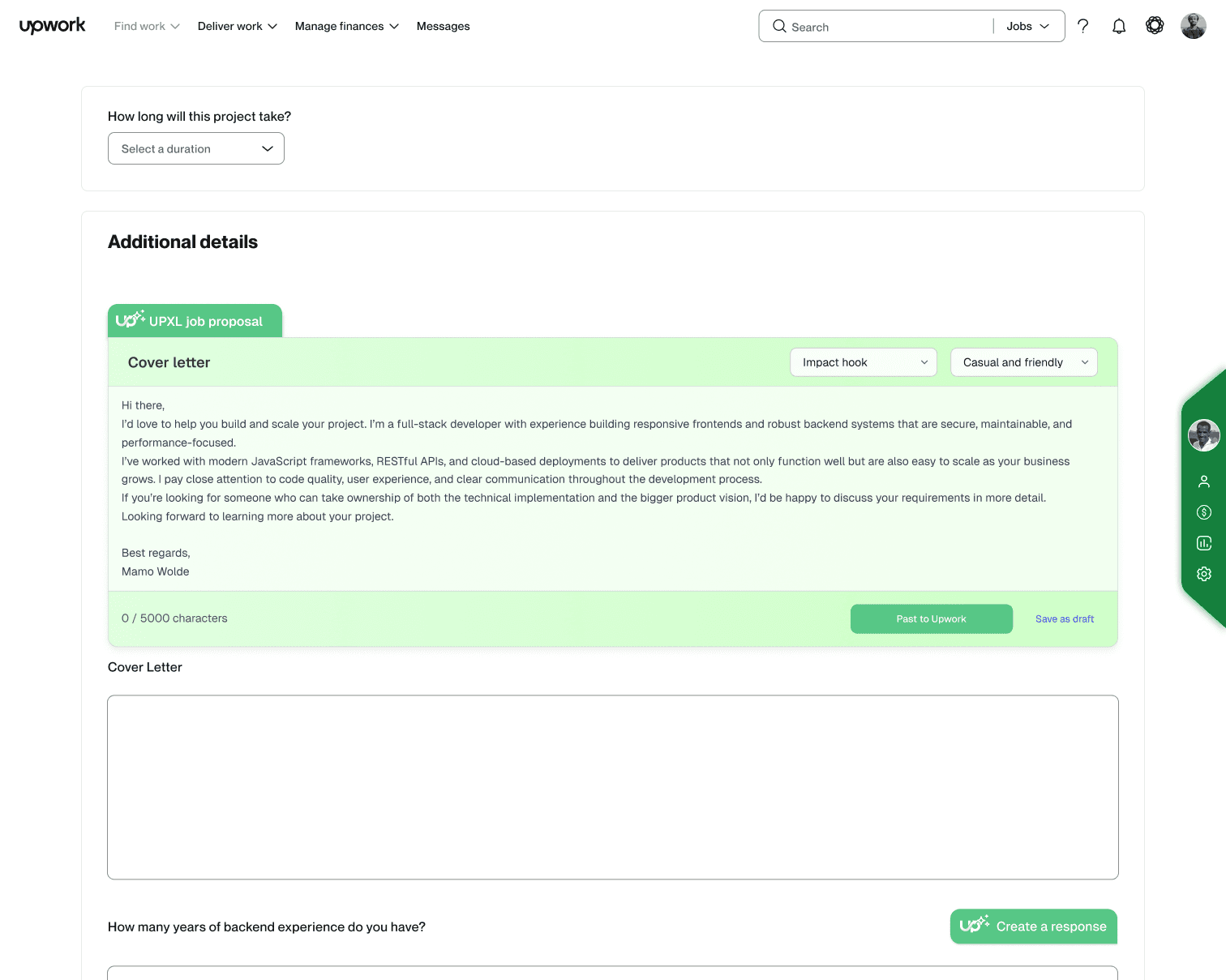 UPXL AI proposal writer with quality score